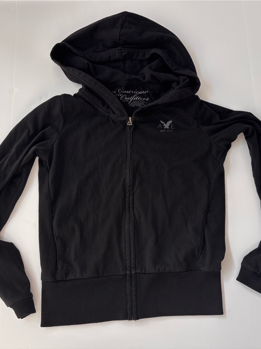 American Eagle Black Full Zip Hoodie Women’s Medium Classic Hooded Sweatshirt